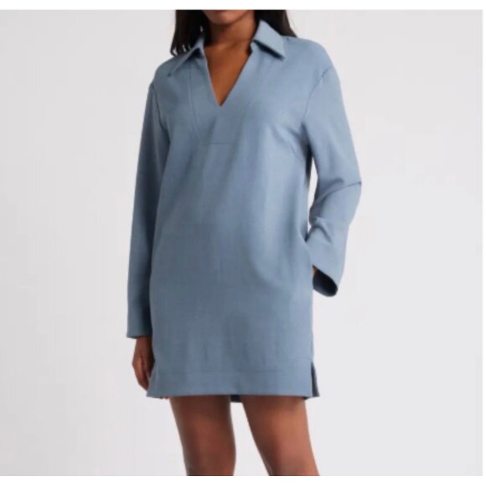 ASTR The Label Shift Dress Women Medium Blue V-Neck Long Sleeve Mini ADR102433